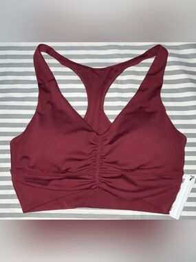 Paragon Fitwear Reluna Ruched Bra in Red Velvet Size M